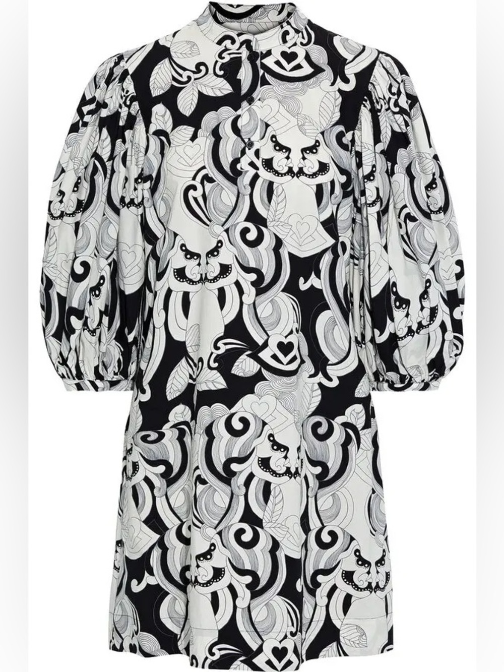 SEE BY CHLOE black and white woman face and floral print silk dress 38/6